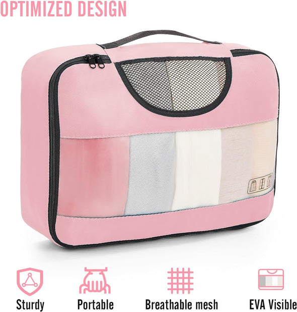 8 Set Packing Cubes for Suitcases, Travel Essentials for Carry On, Luggage Organizer Bags Set for Travel Accessories in 4 Sizes(Extra Large, Large, Medium, Small), Pink