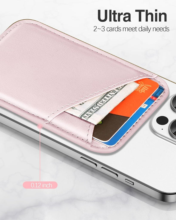 for Magsafe Wallet, Magnetic Wallet Card Holder for Iphone 16/15/14/13/12 Series, 0.12" Invisible Ultra-Thin Magnetic Phone Wallet, 2 Independent Card Slot, Vegan Leather, Pink