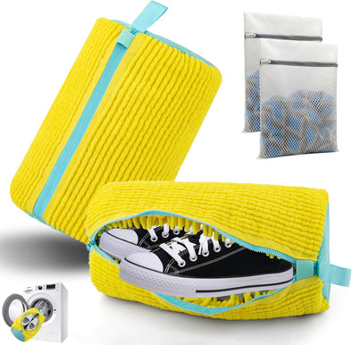 Shoe Washing Machine Bag, New Upgrade Cleaning Shoe Bag for Washing Machine, 2 Shoe Cleaning Bag, 2 Mesh Laundry Bag, Yellow