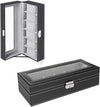 6 Slots Watch Box Organizer for Men, Black Watch Holder Stand Display Storage Case