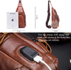 Genuine Leather Sling Bag with USB Charging Port Multi-Pocket Chest Bag for Men Hiking Travel Daypack XB-129