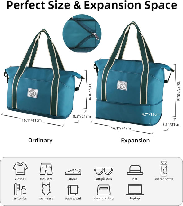 Travel Duffel Bag, Weekender Overnight Carry on Bag Women Men, Foldable Waterproof Gym Luggage with Metal Buckle Strap