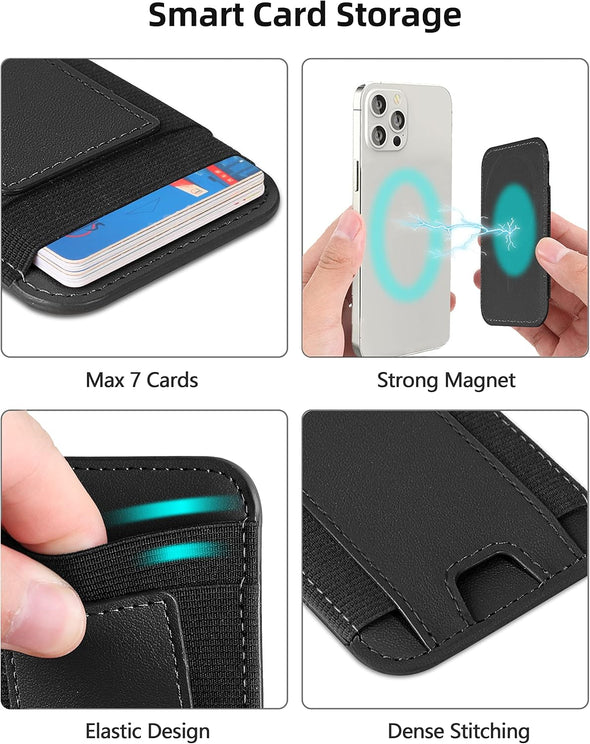 Upgraded for Magsafe Wallet, Strongest Magnetic Wallet, for Iphone Wallet Magsafe with 2 Card Slots, Magnetic Card Holder Wallet for Iphone 16/15/14/13/12 Series, Vegan Leather, Fit 7 Cards, Black