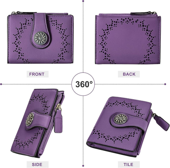 Small Wallet for Women Bifold RFID Blocking Card Holder Leather Wallets with Zipper Coin Pocket