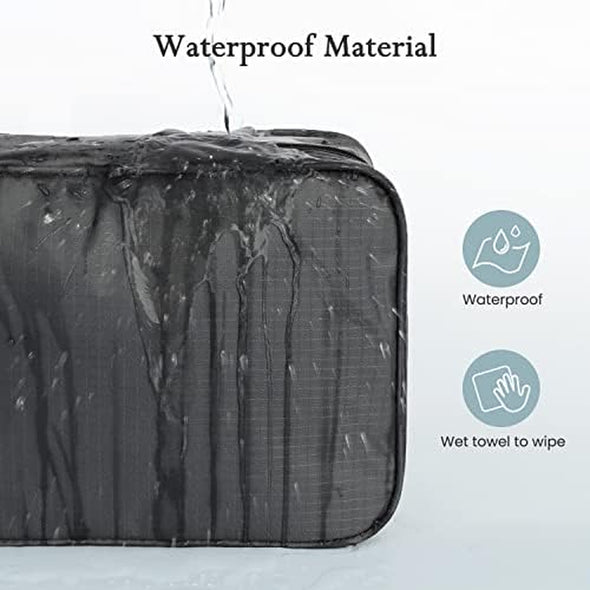 Toiletry Bag for Men & Women | Large for Traveling | Hanging Compact Hygiene Bag with 4 Compartments | Waterproof Bathroom Shower Bag (Black)