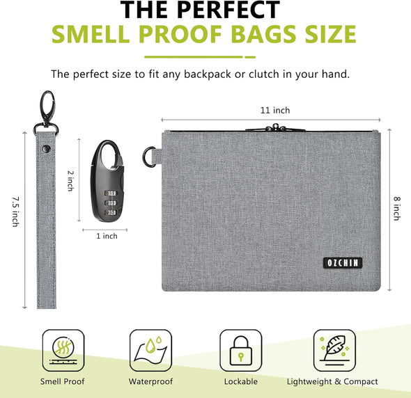 Smell Proof Bag with Combination Lock Smell Proof Bag Carbon Lining Smoking Tobacco Pouches 11'' X 8'' Durable Odorless Medicine Organizer Scent Proof Bag