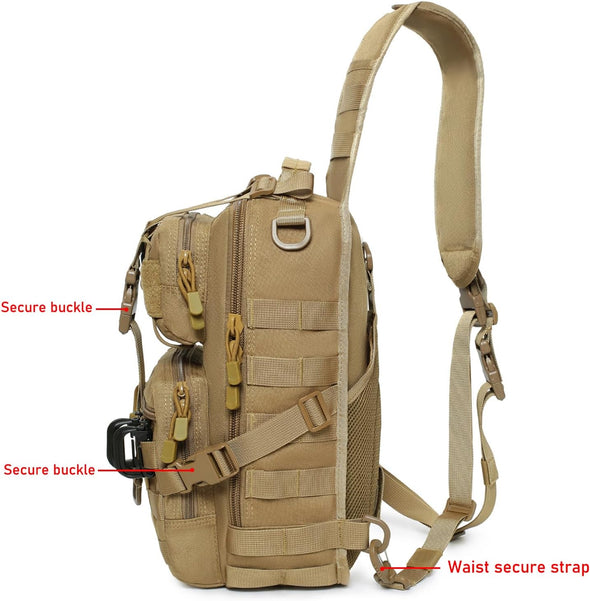 Tactical Sling Bag Backpack Military Rover Shoulder Sling Pack EDC Molle Assault Range Bag Crossbody Chest Pack (Coyote)