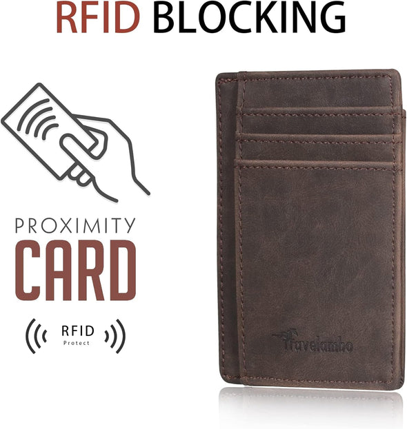 Slim Wallet Front Pocket Minimalist Leather RFID Blocking Medium Size