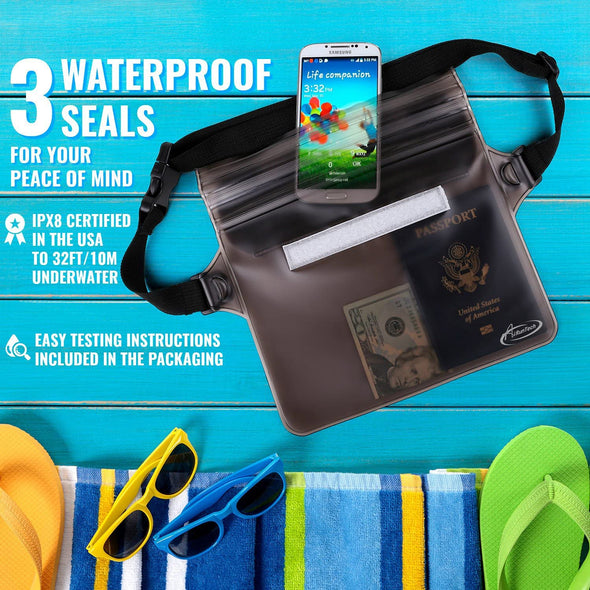 Waterproof Fanny Pack,Waterproof Pouch for Phone Passport Wallet Purse with Waist Strap,Floating Waterproof Bags for Travel Beach Swimming Kayaking Boating Pool Accessories