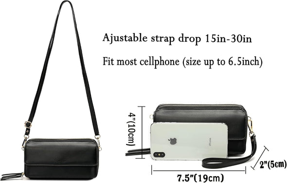 RFID Crossbody Wallet Wristlet Purse with Phone Pocket for Women Vegan Leather