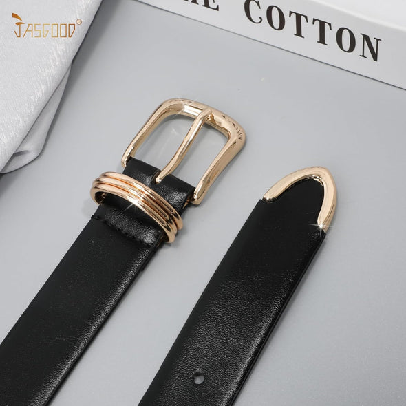 Women Leather Belt Gold Buckle Ladies Elegant Faux Leather Waist Belt for Jeans Pants