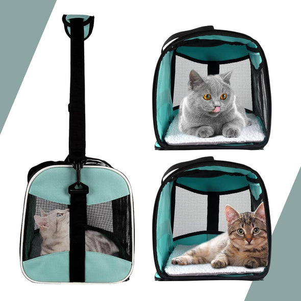 Cat Carrying Case Pet Dog Carrier Soft-Sided Cat Bag Airline Approved, Pet Travel Carrier up to 15 Lbs, Collapsible Cat Carrier Dog Carrier for Medium Cats Small Cats Dogs(17X11X11 Green)