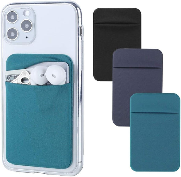 3Pack Cell Phone Card Holder for Back of Phone,Stretchy Stick on Wallet Pocket Credit Card ID Case Pouch Sleeve Self Adhesive Sticker for Iphone Samsung Galaxy Android-Dark Green&Blue Gray&Black