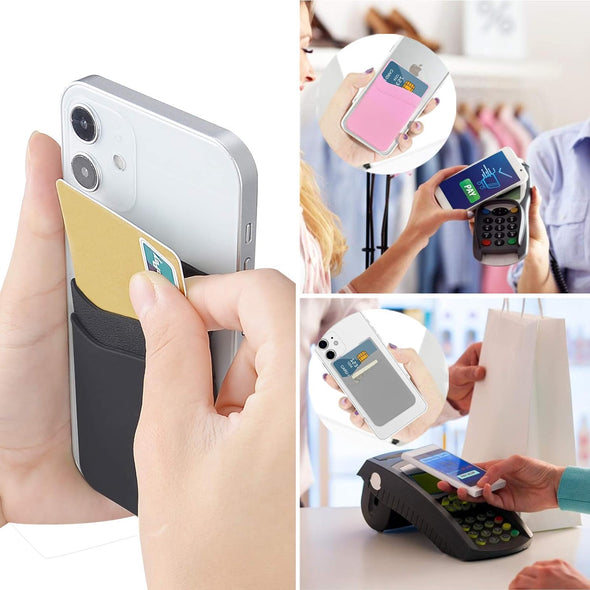 Card Holder for Back of Phone, Phone Wallet Stick-On Credit Card Sleeve Pocket Silicone Cell Phone Pouch Compatible for Iphone,Samsung Galaxy and Most Samrtphones 4 Pack