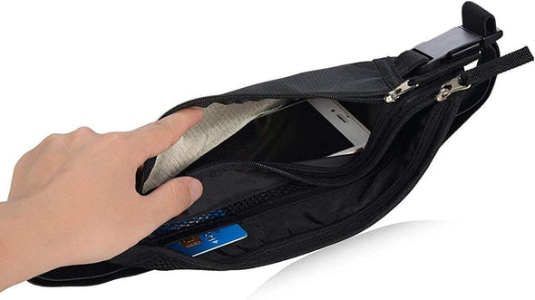 RFID Blocking Travel Wallet - Money Belt & Passport Holder, Travel Fanny Pack for Women Men - Black