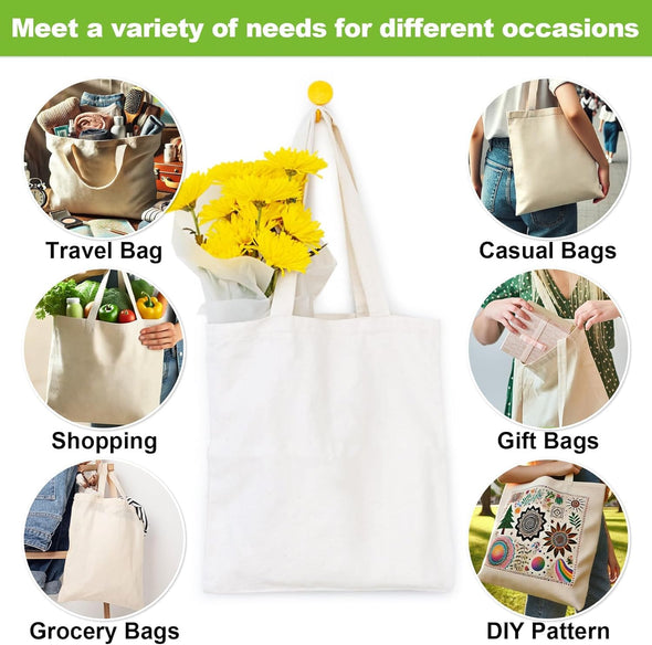 Canvas Tote Bag - 4 PCS Cotton Tote Bag Blank Canvas Tote Bags Reusable Grocery Tote Bag Shopping Bags Canvas Bags Bulk with Handles for Crafts DIY Gift Advertising Promotion Activity