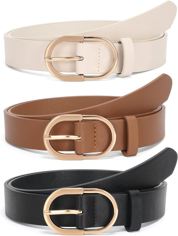 Women’S Leather Belts for Jeans Pants Fashion Ladies Belt with Gold Buckle