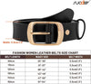 Fashion Womens Soft Leather Belt, Waist Belt for Jeans Pants, Black Belt with Gold Buckle,1.3" Width