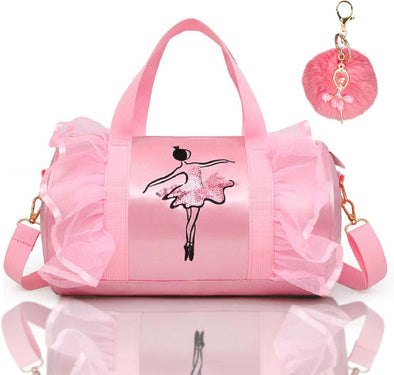 New in 2024 Cute Backpack Ballet Bag Kits Tutu Dress Dance Bag, Girls Personalized Waterproof Bag Ballerina Duffle Bag with Key Chain Cute Plush Hanging Pink Ball(Pink)