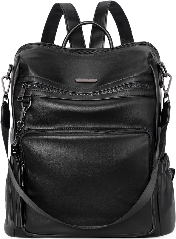 Backpack Purse for Women Black Backpack Leather Large Travel Fashion Designer Convertible Ladies Work Backpack Shoulder Bags with Tassel