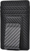 Money Clip Carbon Fiber RFID Blocking Front Pocket Leather ID Credit Card Holder Wallet for Men Black