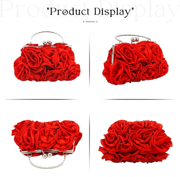 Women Evening Clutch Bag Floral Satin Small Purses with Detachable Strap for Wedding, Party, Prom