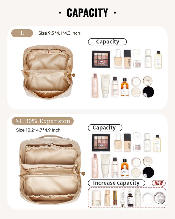 Travel Makeup Bag,Large Capacity Cosmetic Bags for Women,Waterproof Portable Pouch Open Flat Toiletry Bag Make up Organizer with Divider and Handle