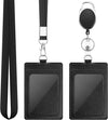 2 Pack Badge Holders, Vertical PU Leather ID Badge Card Holder with Detachable Neck Lanyard Strap and Retractable Badge Reel ID Card Holders Set