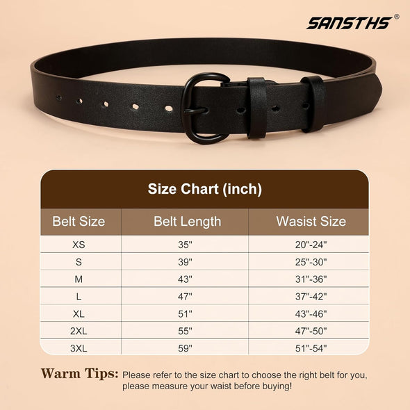 Women Leather Belt for Jeans Pants Dresses Black Ladies Waist Belt with Black Buckle