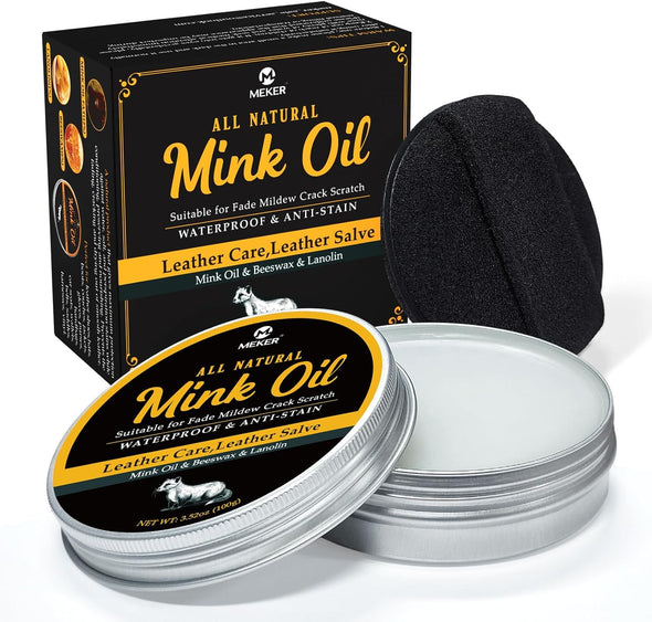 Mink Oil for Leather Boots, Leather Conditioner and Cleaner 3.52 Oz-All-Natural Waterproof Soften and Restore Shoes