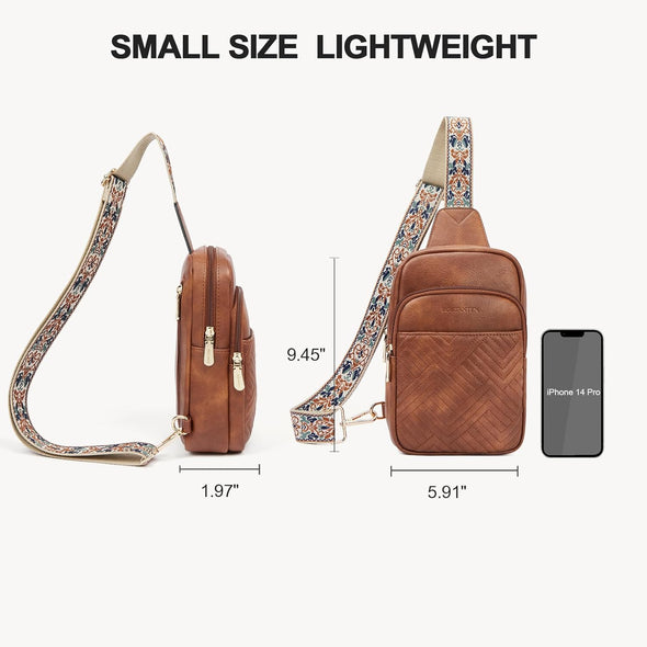 Sling Bag Quilted Crossbody Bags for Women Cross Body Purse Leather Fanny Pack with Adjustable Guitar Strap