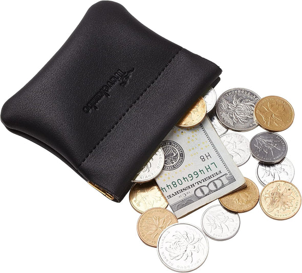 Leather Squeeze Coin Purse Pouch Change Holder for Men & Women