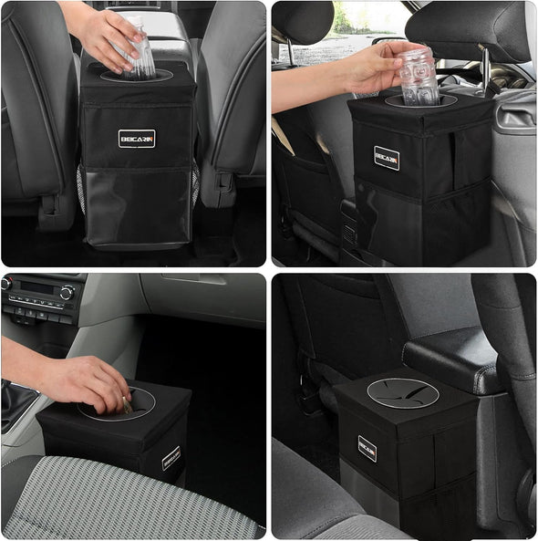 Car Trash Can with Lid - Bag Hanging Storage Pockets Leak-Proof Organizer Collapsible and Portable Waterproof Garbage Bin, 2.6 Gal Large Capacity Multipurpose Bin For