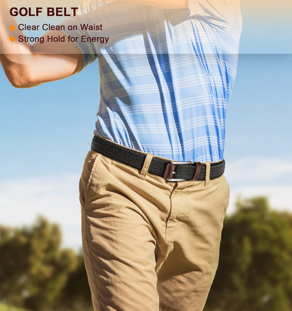 Belt for Men 2Pack,Mens Gift Stretch Braided Web Belt Elastic for Casual Golf Jeans,1 3/8"