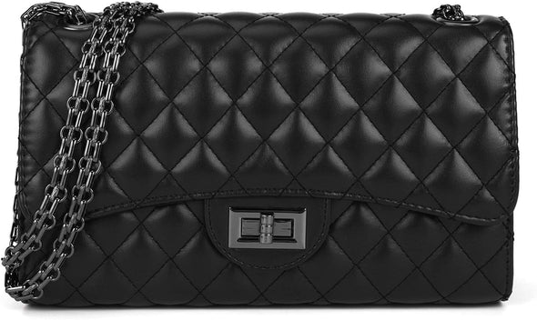 Quilted Leather Crossbody Purse for Women Trendy Ladies Shoulder Bag with Chain Designer Purses