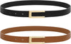 2 Pack Skinny Leather Belts for Women, Ladies Thin Waist Belt for Dresses Jeans Pants with Gold Buckle