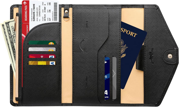 Mulit-Purpose Rfid Blocking Passport Holder Travel Wallet (Ver.4) Passport and Vaccine Card Holder Combotri-Fold Document Organizer Travel Essentials