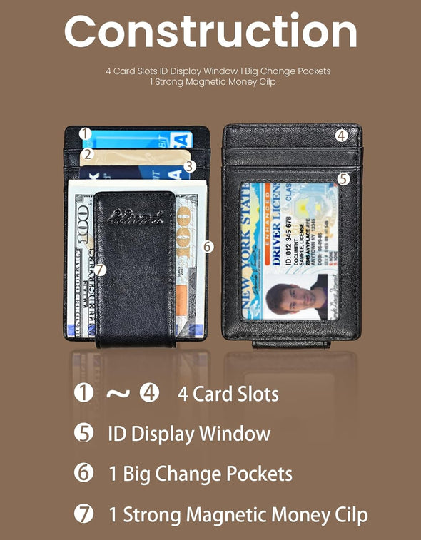 Money Clip, Front Pocket Wallet, Leather RFID Blocking Strong Magnet Thin Wallet