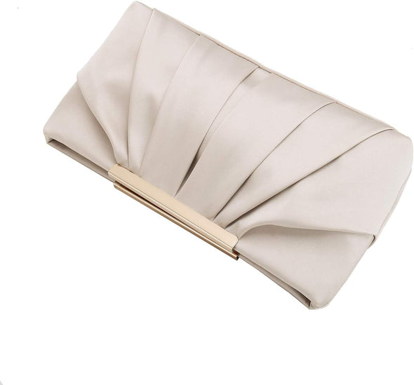 Clutch Evening Bag Elegant Pleated Satin Formal Handbag Simple Classy Purse for Women