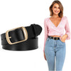 Fashion Womens Soft Leather Belt, Waist Belt for Jeans Pants, Black Belt with Gold Buckle,1.3" Width