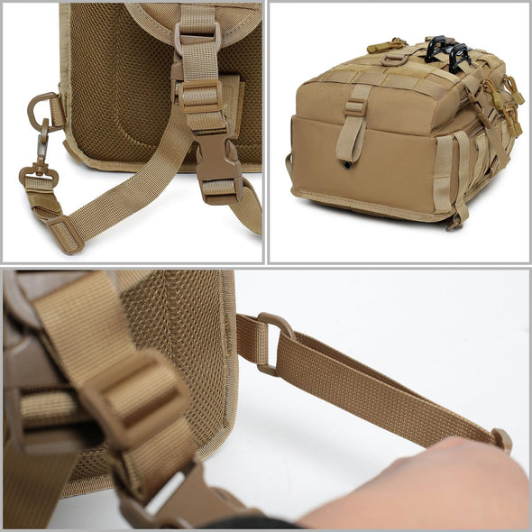 Tactical Sling Bag Backpack Military Rover Shoulder Sling Pack EDC Molle Assault Range Bag Crossbody Chest Pack (Coyote)