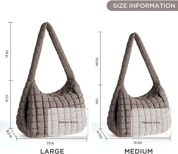 Puffer Tote Bag for Women Large Quilted Tote Bag Quilted Carryall Bag Soft Puffy Crossbody Bag Hobo Handbags Puff Purse