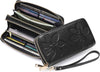 Women'S Wallet Large Capacity Double Zip Ladies Card Phone Holder RFID Blocking Wristlet Leather