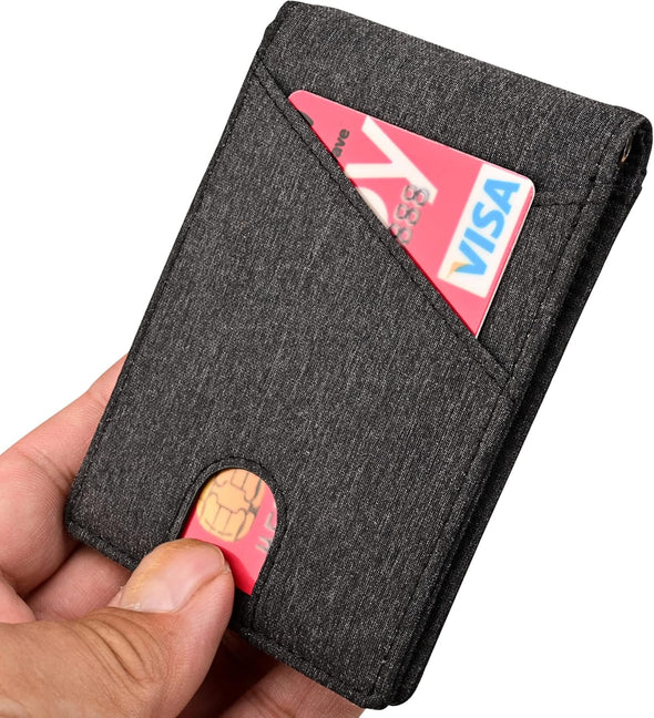 Slim Wallet with Money Clip RFID Blocking Minimalist Bifold Wallet for Men Genuine Leather Front Pocket Card Holder