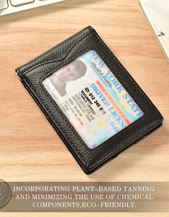 Slim Wallet with Money Clip RFID Blocking Minimalist Bifold Wallet for Men Genuine Leather Front Pocket Card Holder