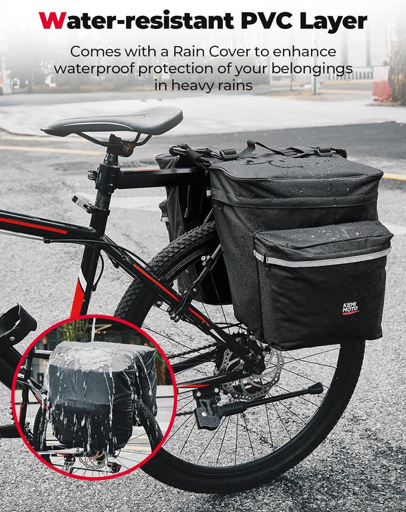 Bike Bag Accessories Panniers for Bicycle Rear Rack Bag Upgraded 34L Capacity Storage Saddle Bag Water Resistant Mountain Road Electric Bike Trunk 6 Inches Bike Rack Black