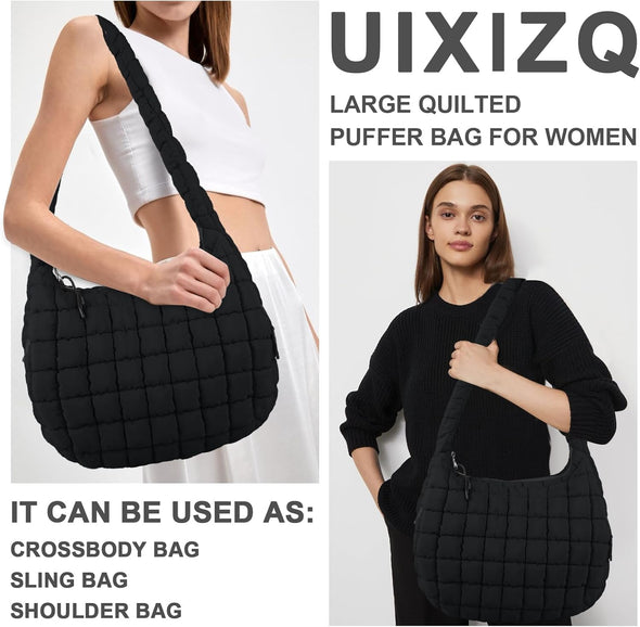 Quilted Puffer Tote Bag Purse Puffy Crossbody Shoulder Bag,Lightweight Nylon Hobo Bag Puffer Carryall Bag for Women Girl