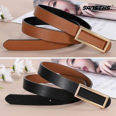 Skinny Reversible Belts for Women, Two-In-One Women Thin Belt for Dresses Jeans Pants with Gold Buckle