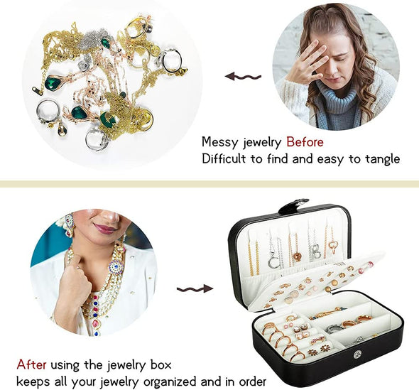 Travel Jewelry Box, PU Leather Small Jewelry Organizer for Women Girls, Portable Mini Travel Case Display Storage Holder Boxes for Stud Earrings, Rings, Necklaces, Bracelets.