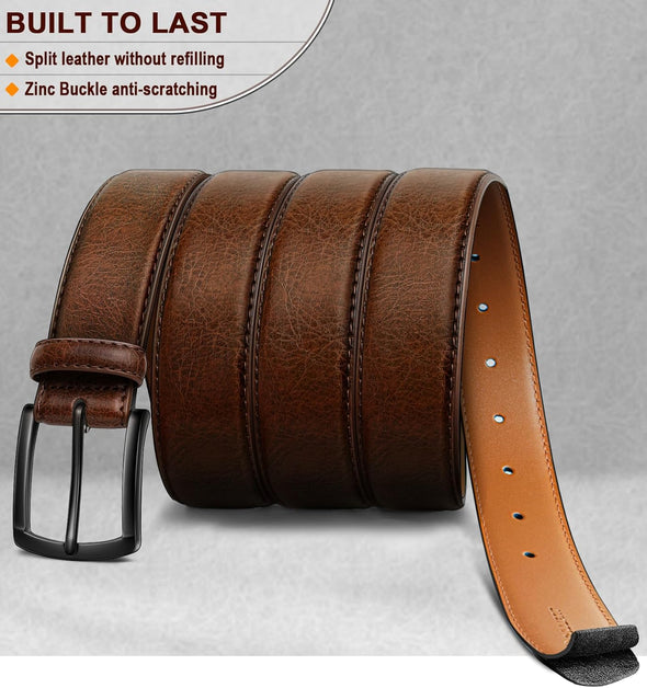 Men Belt-Genuine Leather Belt for Men Dress Casual Golf Jeans 1 3/8"